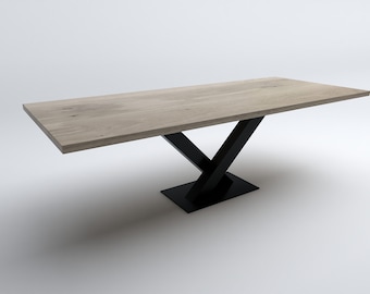 Custom Oak Dining Table With Metal Base, Solid Wood Oak Dining Table, Oak Table With Metal base