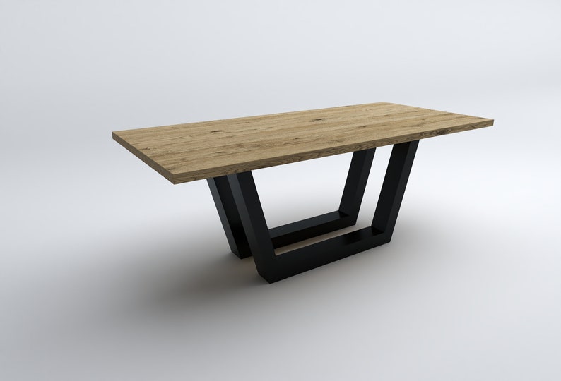 Custom Oak Dining Table With Metal Base, Solid Wood Oak Dining Table