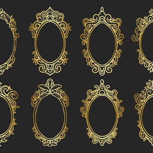 Golden Hand Drawn Vintage Oval Frame Border - Clip Art - SVG EPS PNG - Instant Download Graphic Design Resources