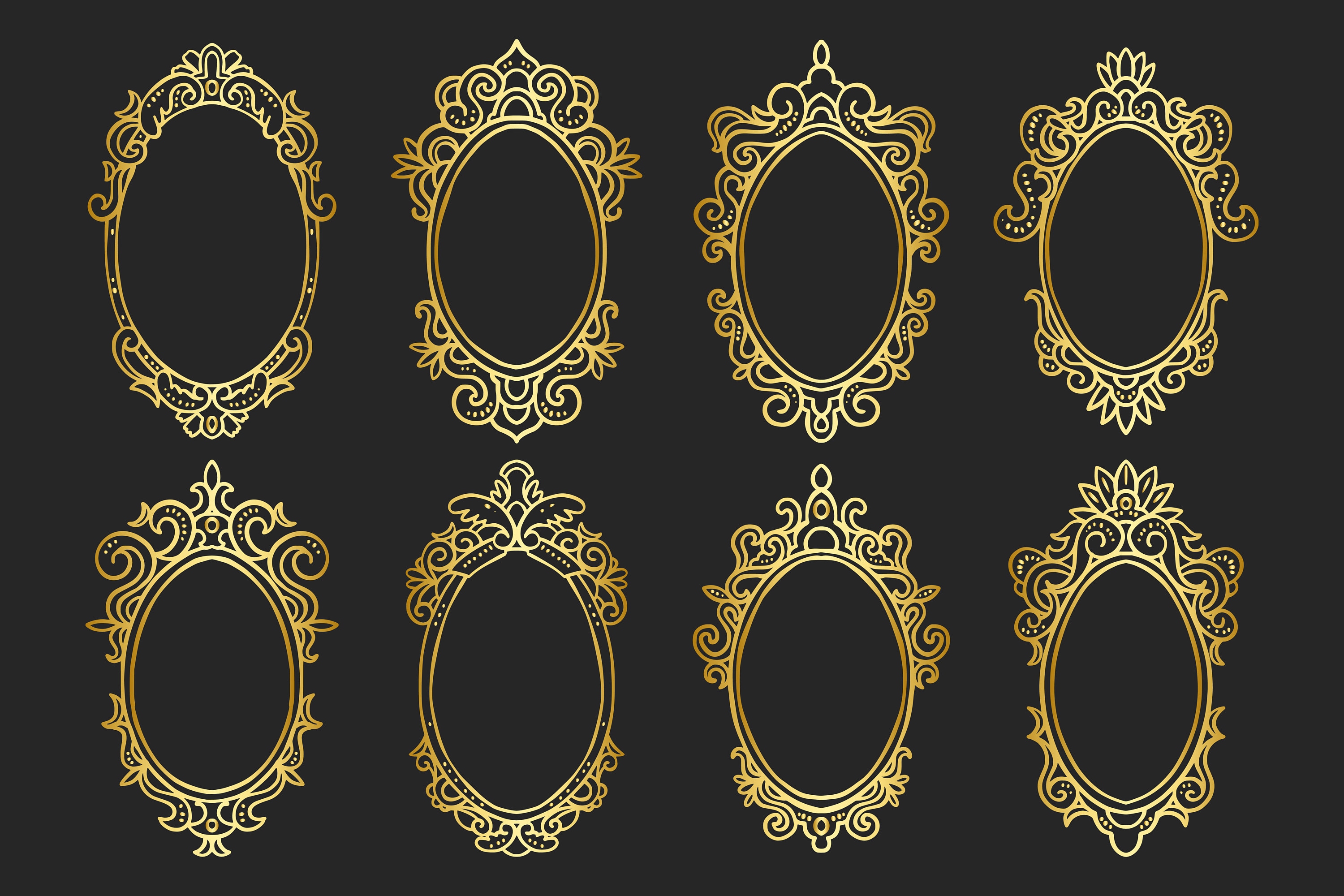 Golden Hand Drawn Vintage Oval Frame Border Clip Art SVG EPS PNG