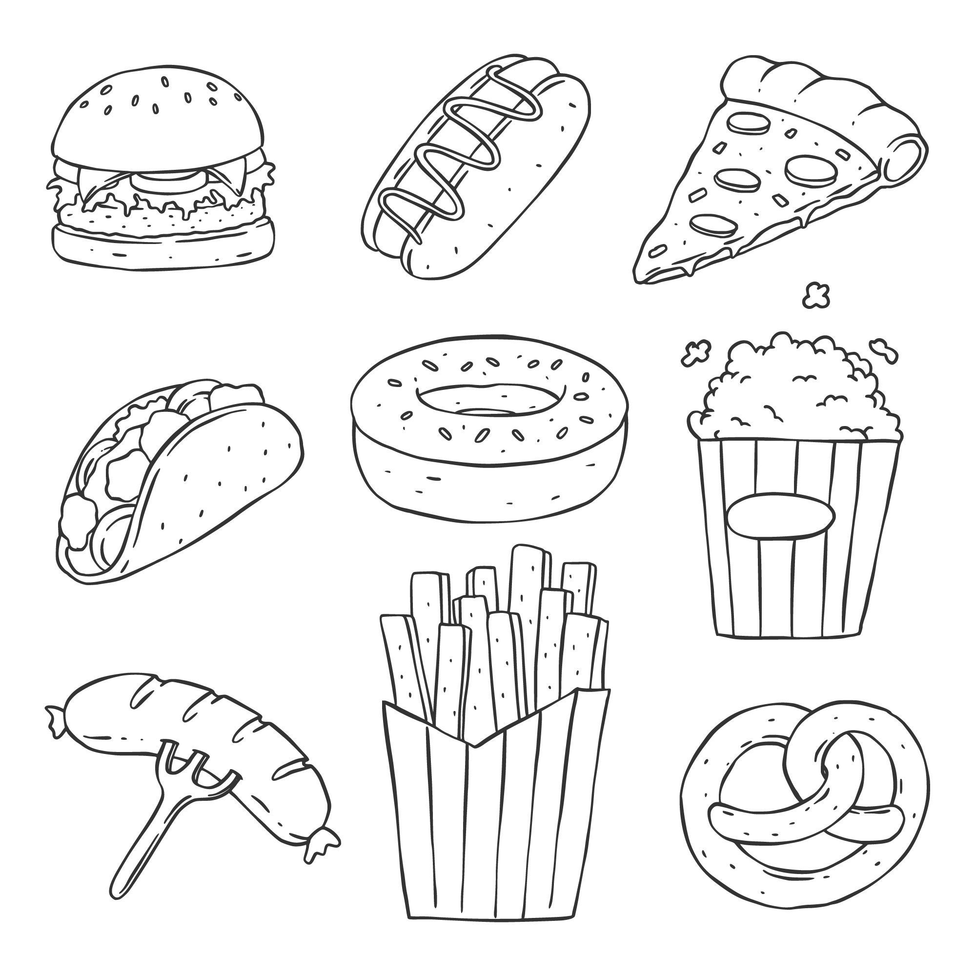 Hand Drawn Junk Food and Fast Food Collection, Commercial Use, Instant