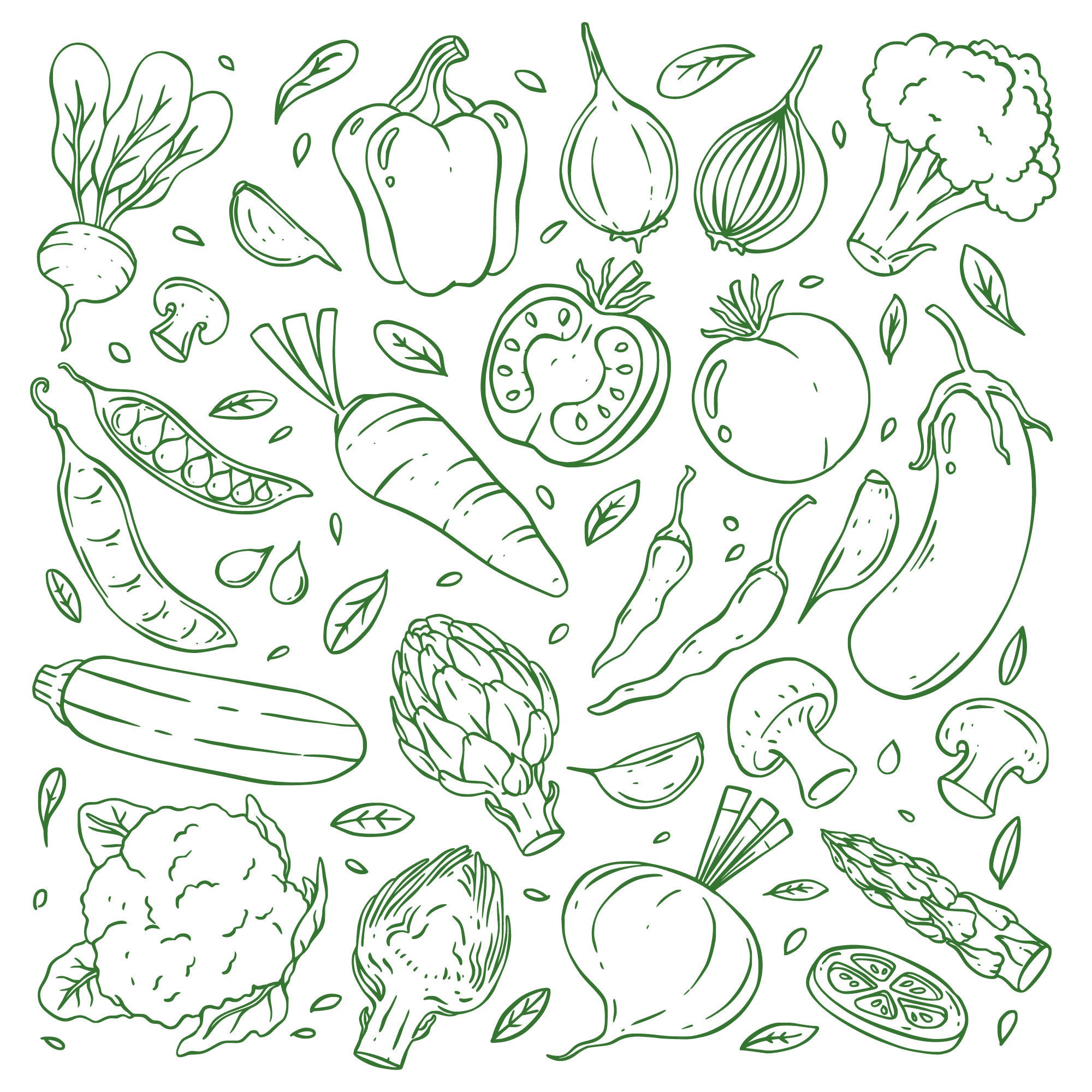 Hand Drawn Doodle Vegetable Collection, Commercial Use, Instant