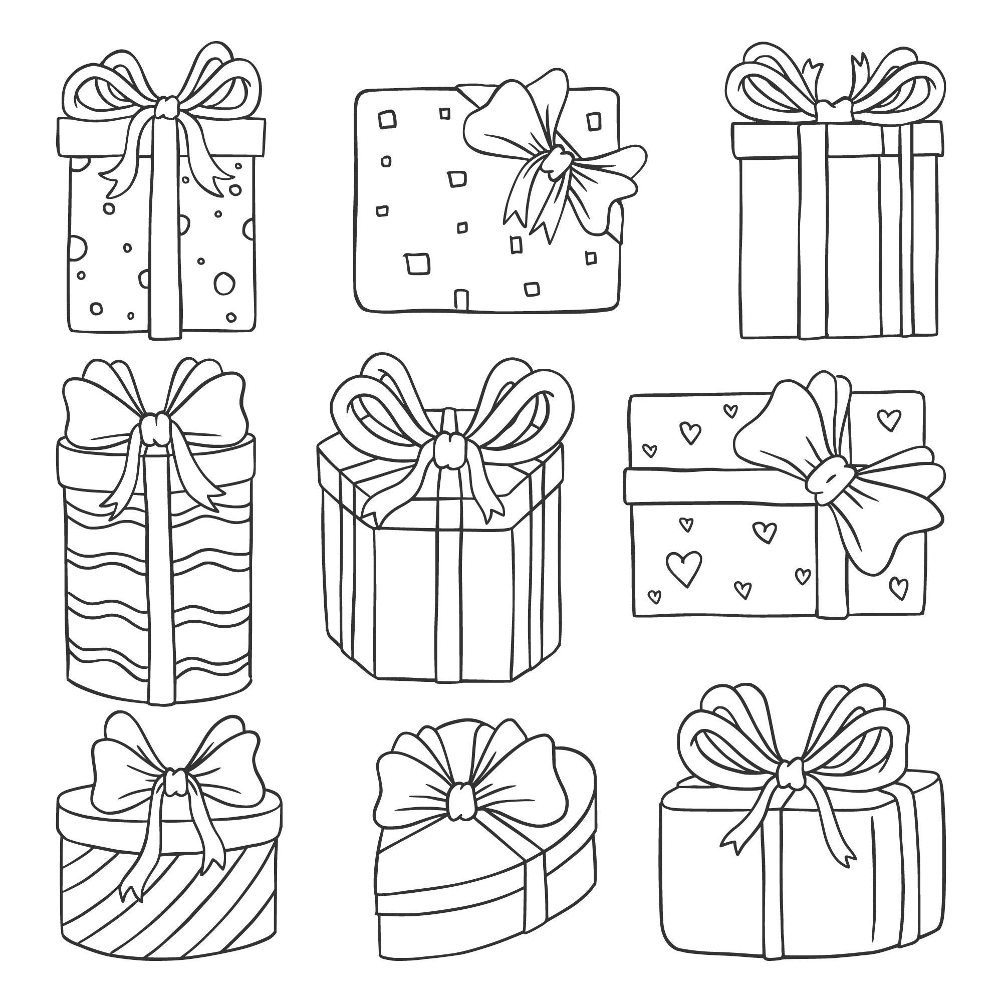 Simple Gift Boxes Drawing the Hand Various Style. Hand Gives a