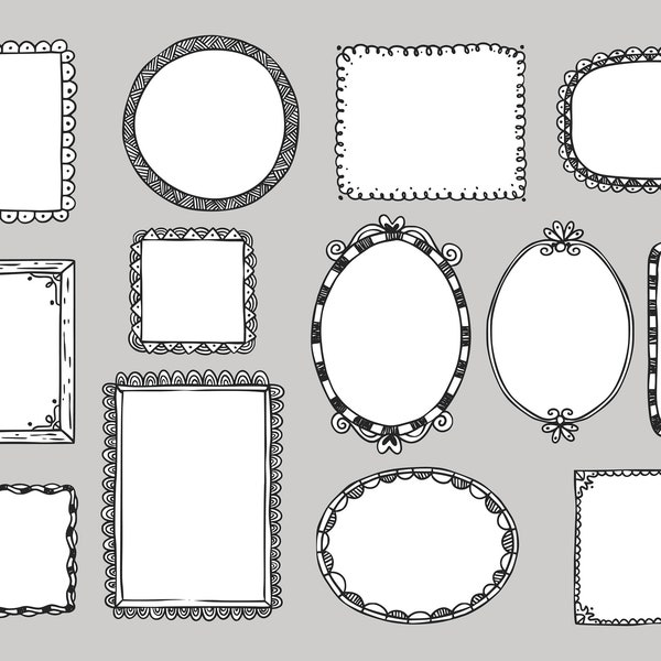 Doodle Style Frames Collection - Clip Art - SVG EPS PNG - Instant Download Graphic Design Resources