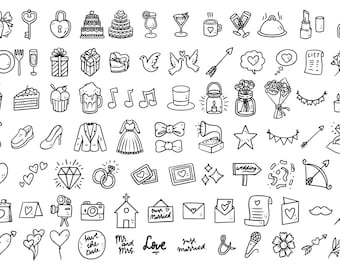 Hand Drawn Wedding Icons Collection - Clip Art - SVG EPS PNG - Instant Download Graphic Design Resources