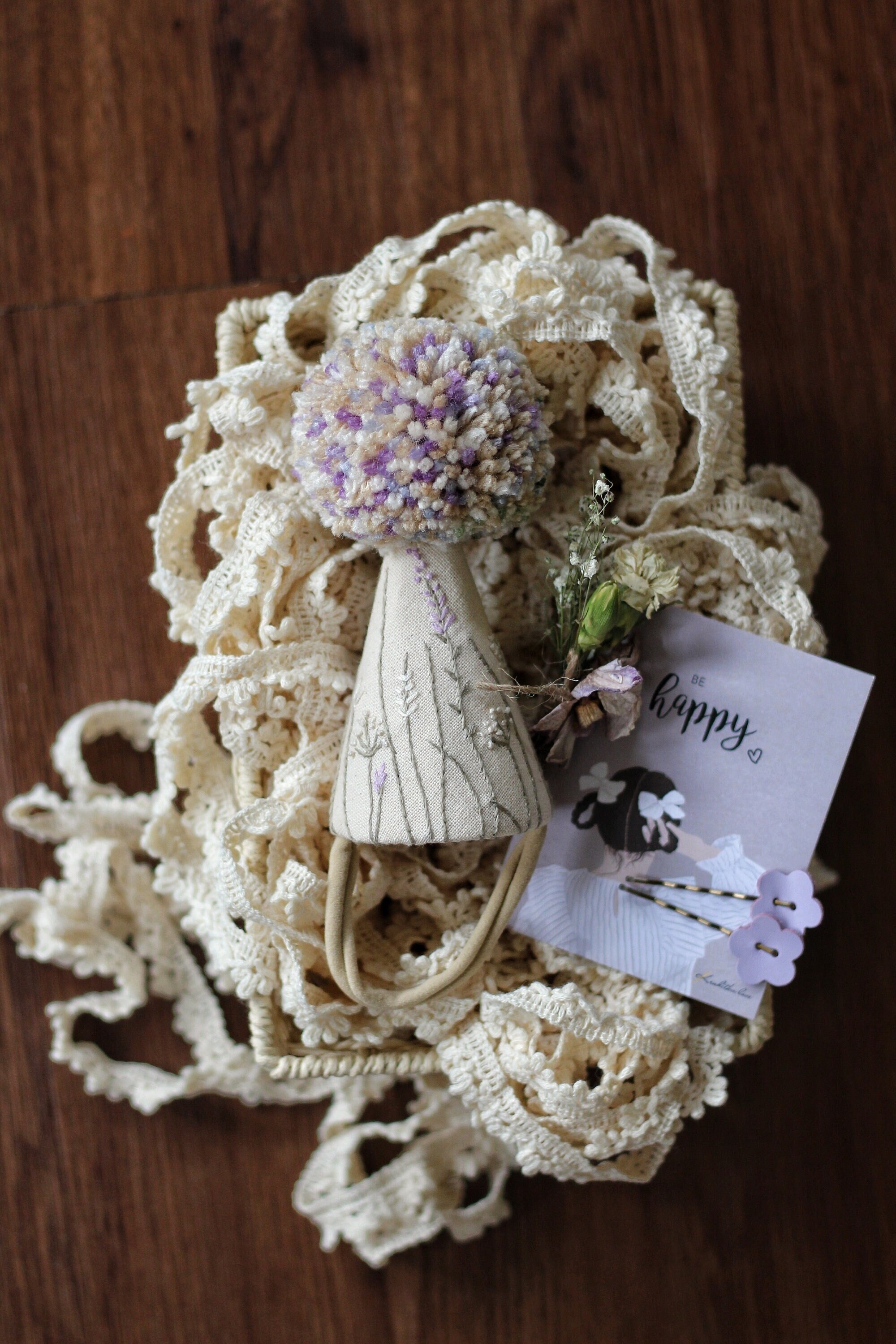 Partyhat, Embroidery Party Hat, Lavender Partyhat, Mini Party Hat