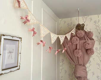 fabric garland, garland, baby garland, garland for newborns, lace openwork