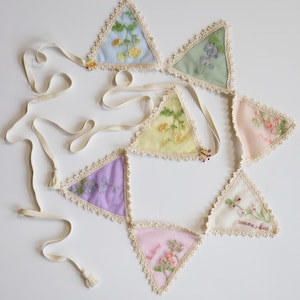 Flowers Embroidery Garland, Tulle Bunting Banner, Nursery and Kids Room Decor, Baby Shower Girl Boy Gift Multicolor