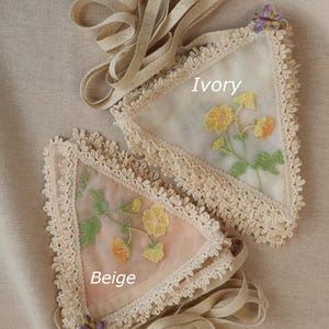 Flowers Embroidery Garland, Tulle Bunting Banner, Nursery and Kids Room Decor, Baby Shower Girl Boy Gift Beige