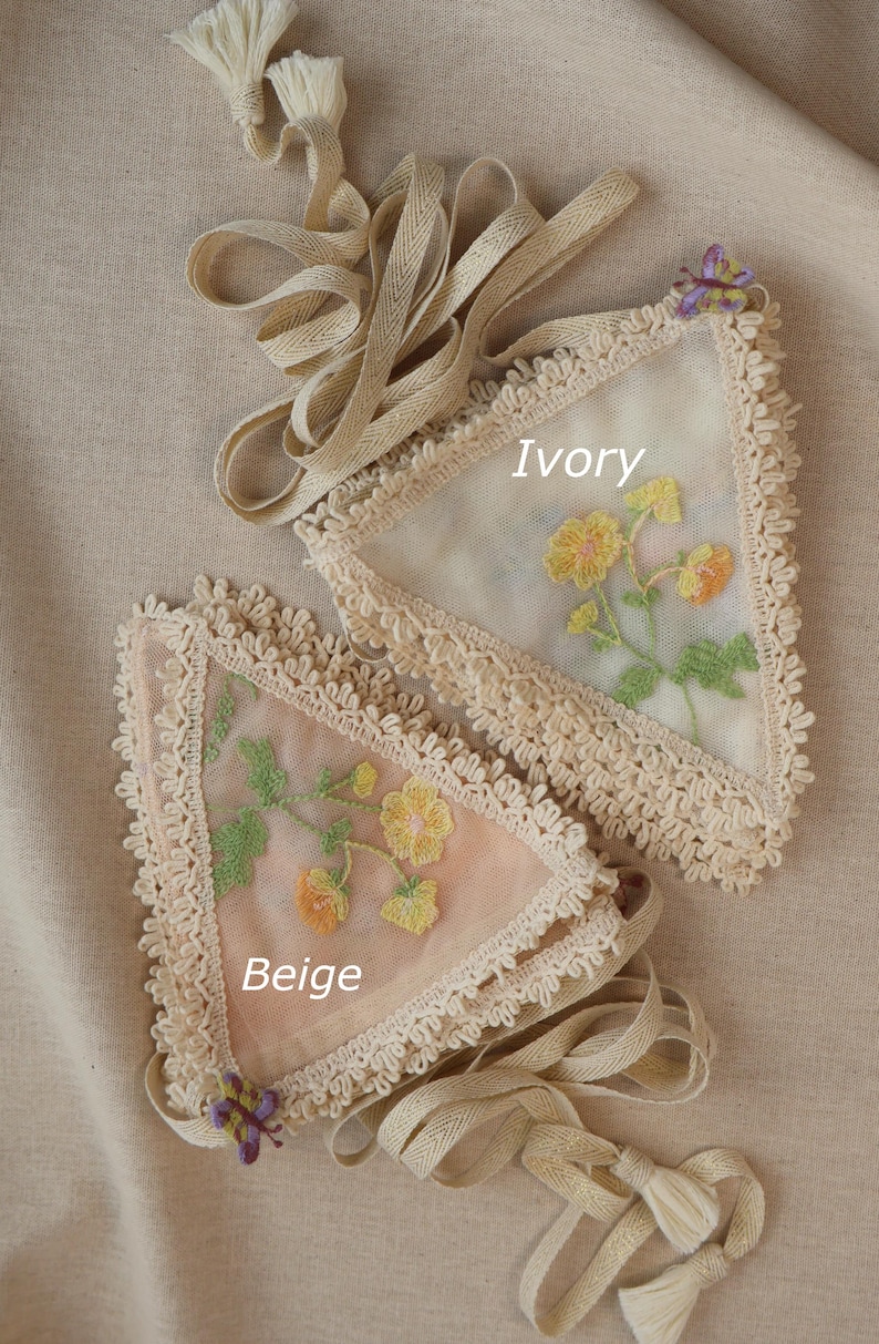 Flowers Embroidery Garland, Tulle Bunting Banner, Nursery and Kids Room Decor, Baby Shower Girl Boy Gift Beige
