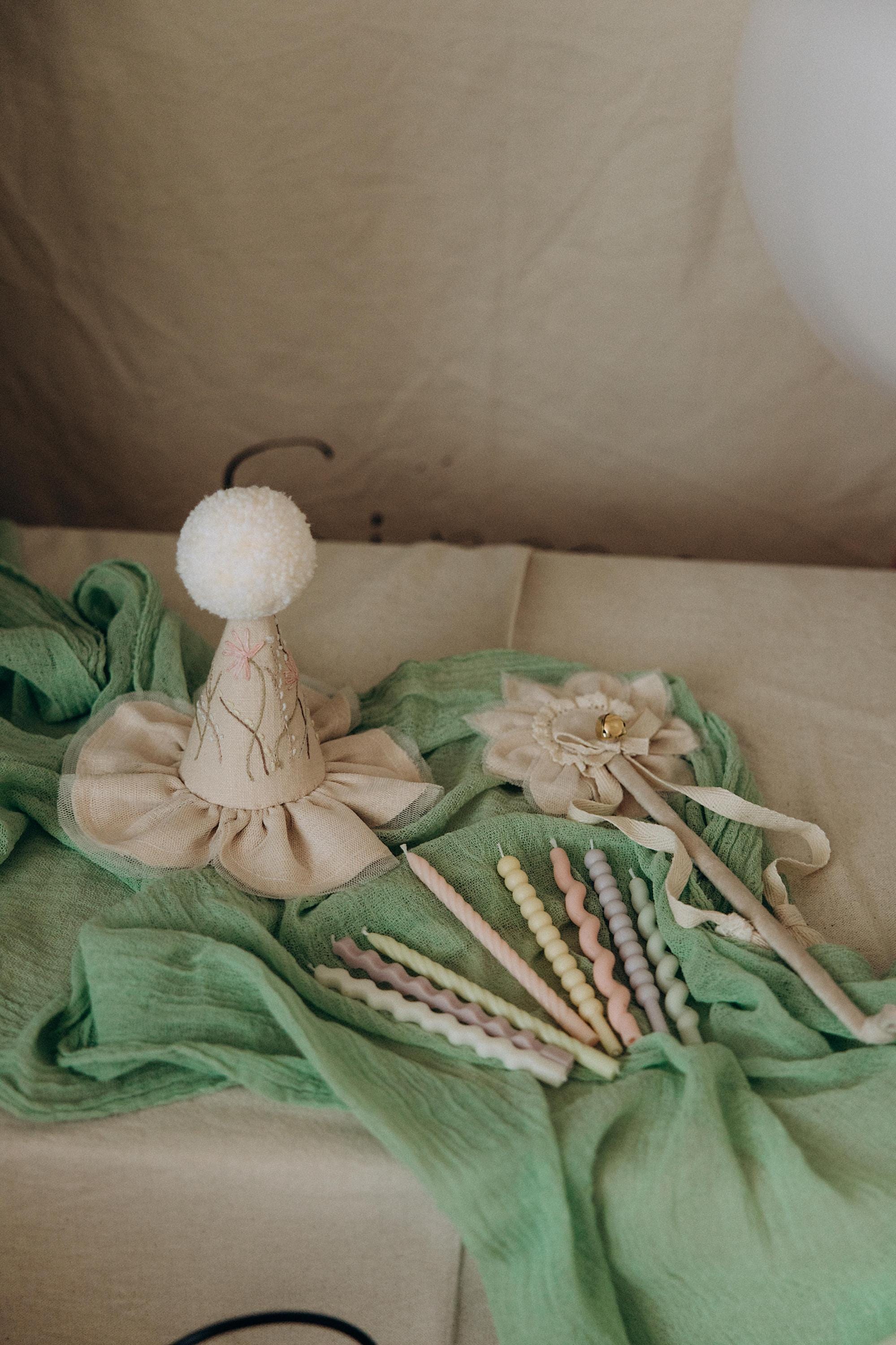 Party Hat, Cotton Party Hat, Embroidered Party Hat, Flowers Party