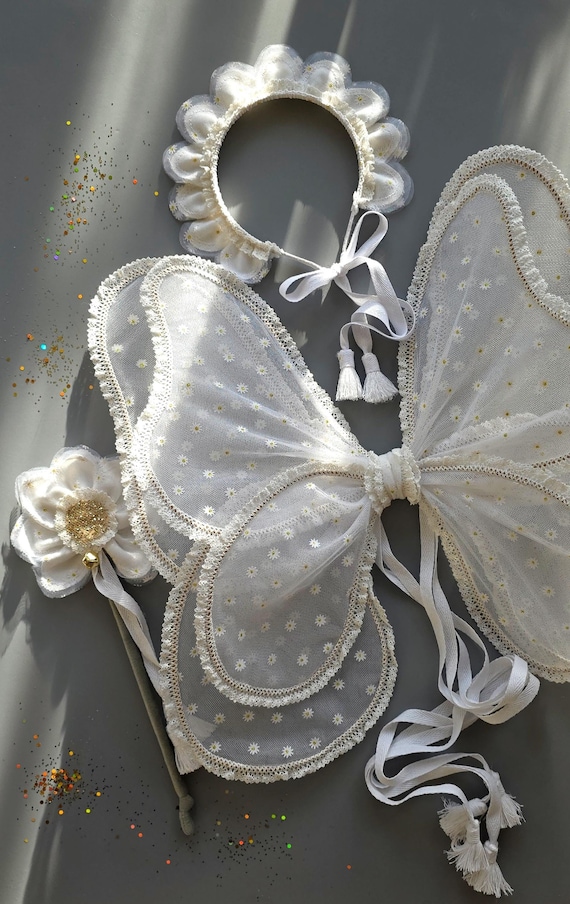Chamomile Fairy Wings, Flower Girl Costume, White Tulle Wings - Etsy