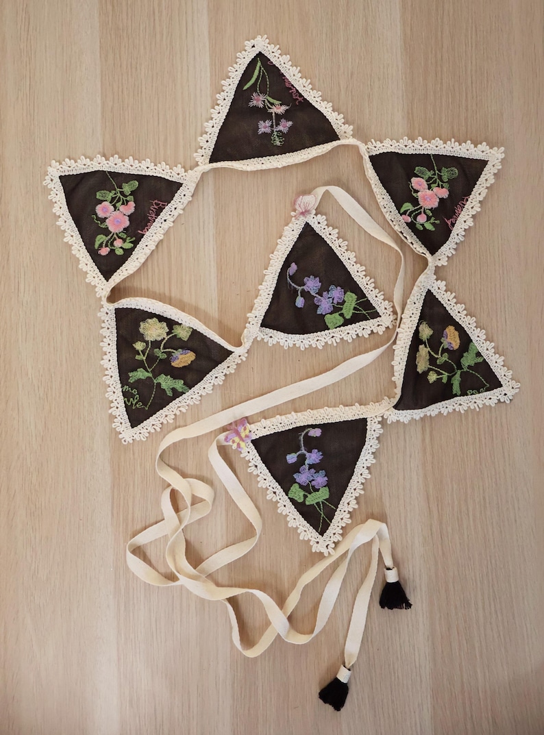 Flowers Embroidery Garland, Tulle Bunting Banner, Nursery and Kids Room Decor, Baby Shower Girl Boy Gift image 8