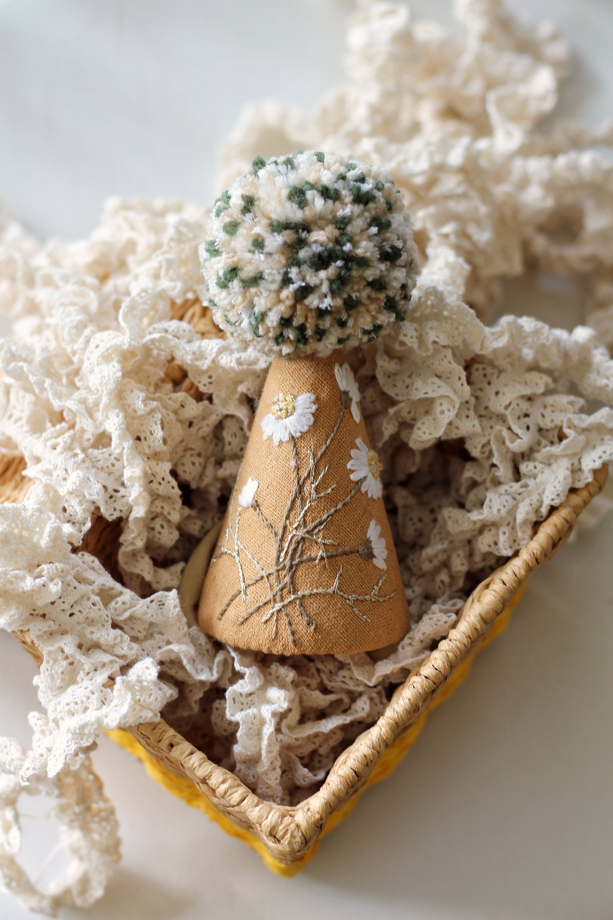 Partyhat, Party Hat With Embroidery,mini Party Hat, Beige