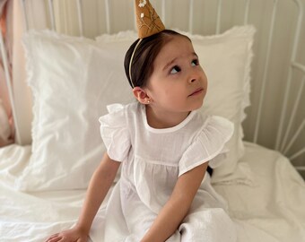 Partyhat, Party Hat With Embroidery,mini Party Hat, Beige Birthday