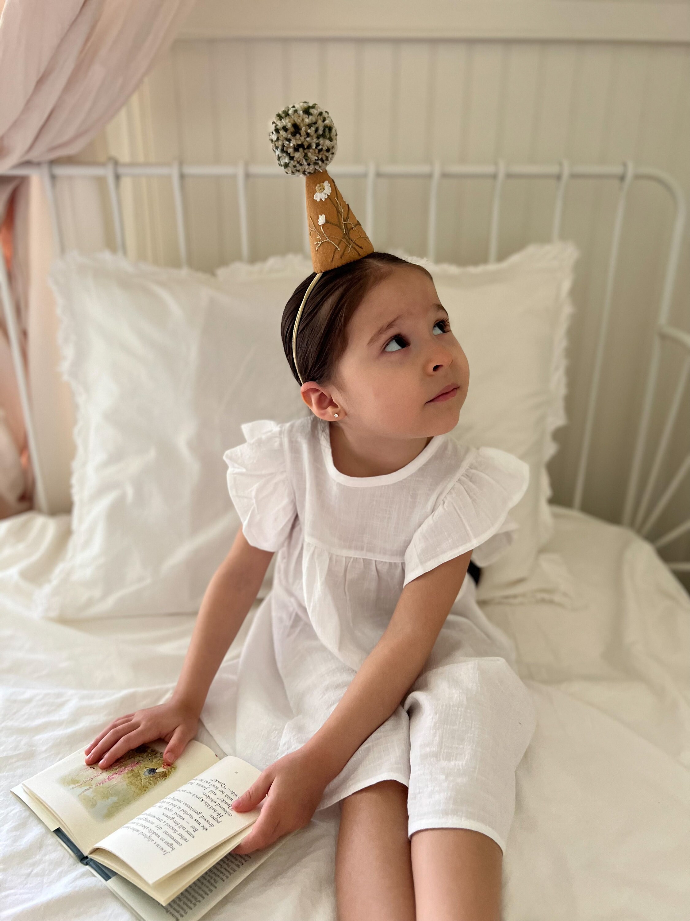 帽子 KruhitkaLove / Party Hat Party Hat, Party Hat With Embroidery,mini Party Hat, Beige