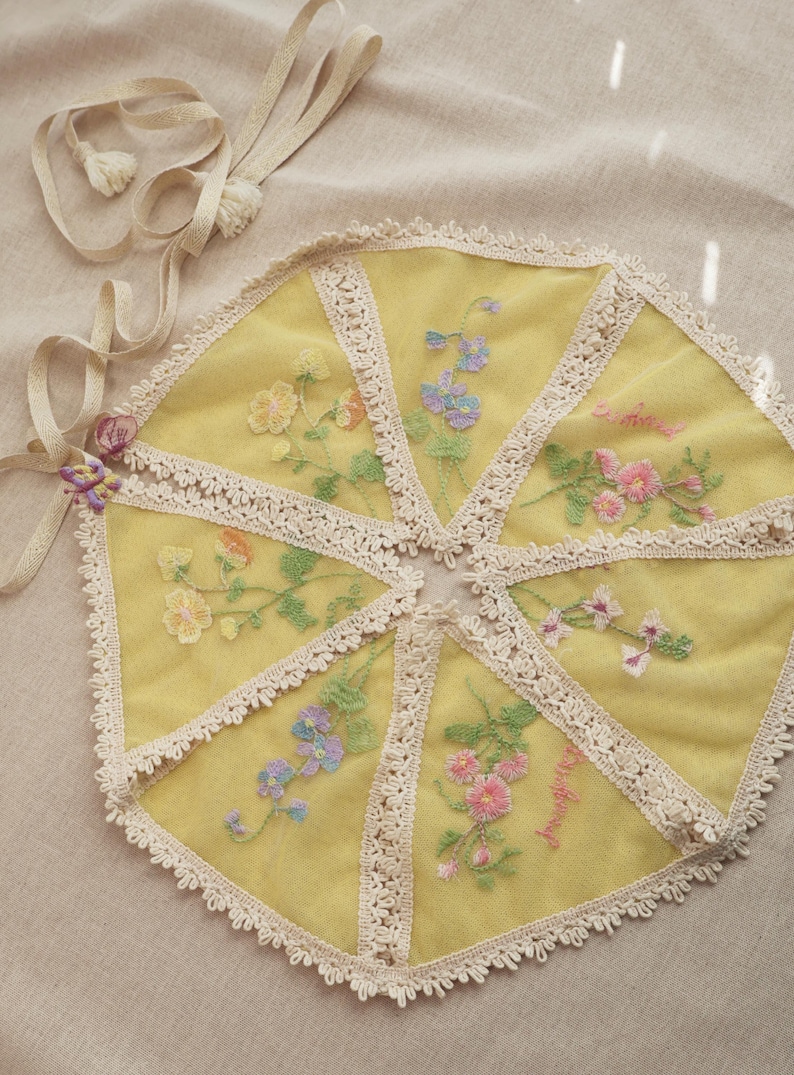 Flowers Embroidery Garland, Tulle Bunting Banner, Nursery and Kids Room Decor, Baby Shower Girl Boy Gift Yellow