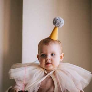 Party Hat, Mini Party Hat, Yellow Party Hat, Birthday Hat, First Birthday Hat, birthday set, party cape
