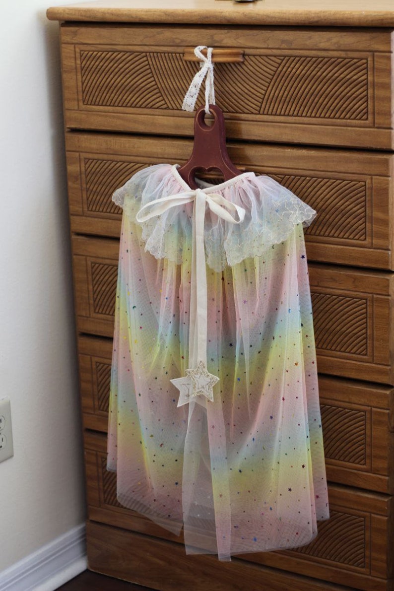 Cape, rainbow cape, princess cape, Christmas outfit, Christmas costume, magic wand, hair hoop image 3