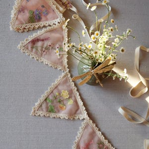 Flowers Embroidery Garland, Tulle Bunting Banner, Nursery and Kids Room Decor, Baby Shower Girl Boy Gift