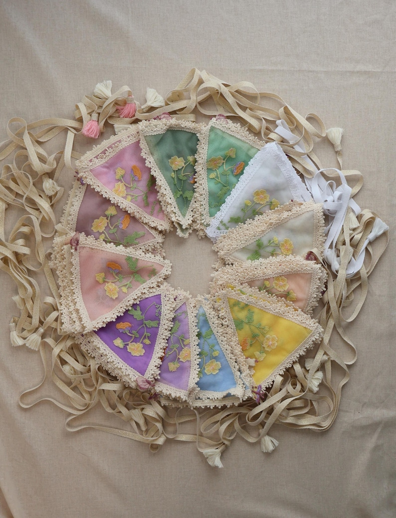 Flowers Embroidery Garland, Tulle Bunting Banner, Nursery and Kids Room Decor, Baby Shower Girl Boy Gift image 15