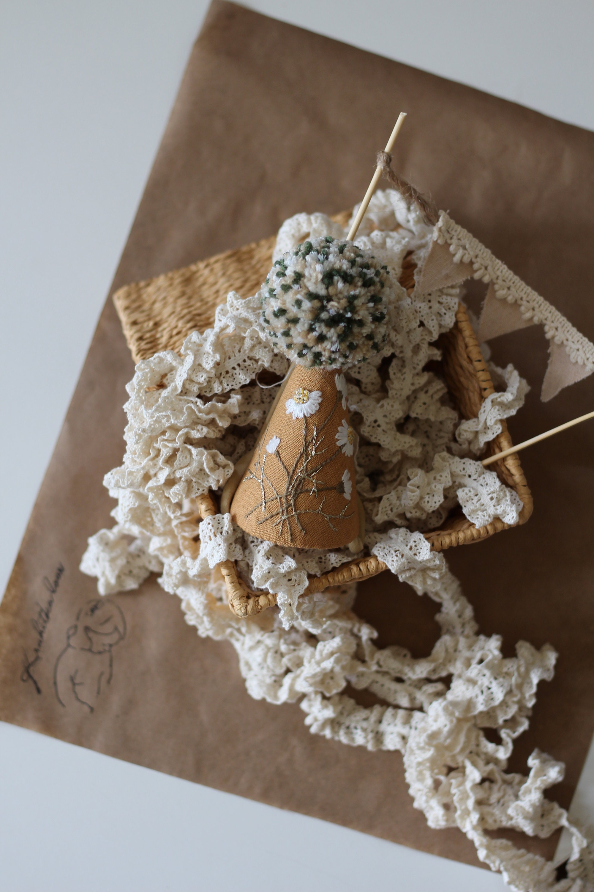 Partyhat, Party Hat With Embroidery,mini Party Hat, Beige Birthday