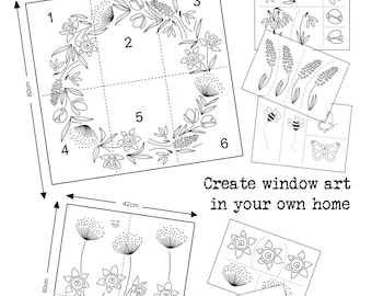 Springtime Window Art, printable PDF, Spring Garden Bundle, Spring Circle, Window Art Guide, Window Painting Guide, Floral Stencil