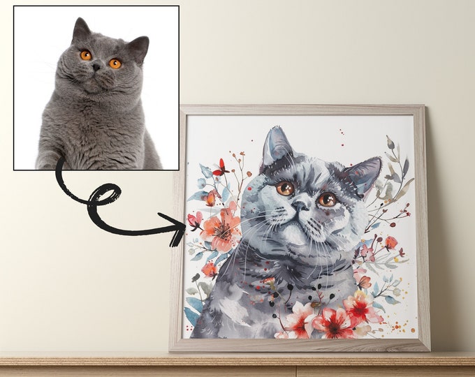 Custom Cat Portrait From Photos, Pet Painting, Custom Painting, Cat Sketch Portrait, Personalized Cat Portrait, Cat Mom Gift, Cat Lover Gift