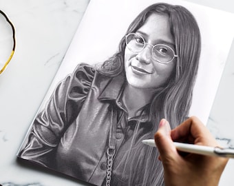 Graphitstift-Zeichnungsportrait vom Foto, handgezeichnetes Portrait, individuelles Zeichnungsportrait, Geschenkidee für Sie/Ihn