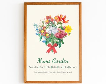 Grandmas Garden Flowers, Personalized Mothers Day Gift, Grandma Garden, Birth Flower Art Poster For Grandma Print Digital, Birth Flower