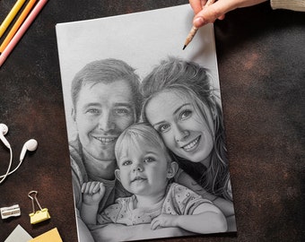 Psychic Drawing Pencil Portrait from Photo, Black White Photo Sketch Portrait, Custom Hand Drawn Portrait, Family Portrait, Couple Portrait