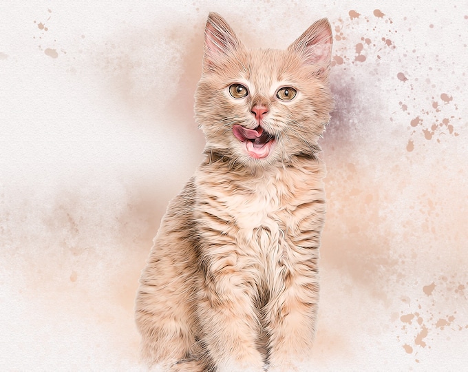 Cat Portrait in Watercolor, Custom Cat Portrait, Cat Painting, Cat Lover Gift, Portrait From Photo, Cat Print, Custom Cat Painting