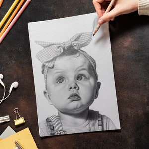 Realistic Portrait from Photo, Custom Pencil Portrait, 100% Handmade Portrait, Graphite Drawing on Paper, Personalized Portrait Drawing image 8
