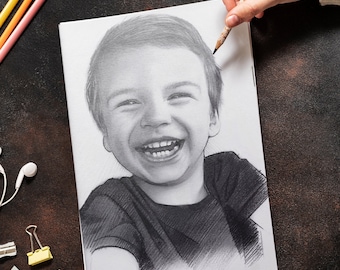 Graphitstift-Zeichnungsportrait vom Foto, handgezeichnetes Portrait, individuelles Zeichnungsportrait, Geschenkidee für Sie/Ihn