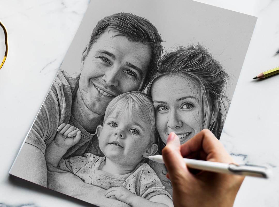 Pencil Family Portrait, Graphite Portrait From Photo, Hand Drawn — free download