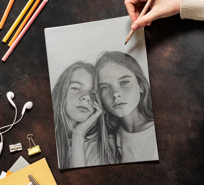 Realistic Portrait from Photo, Custom Pencil Portrait, 100% Handmade Portrait, Graphite Drawing on Paper, Personalized Portrait Drawing image 7