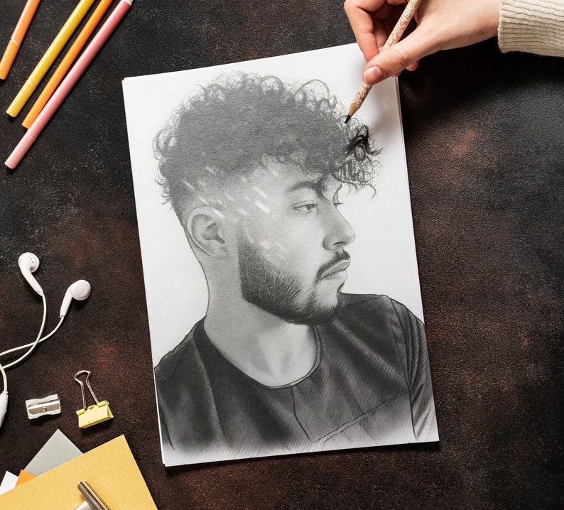 Realistic Portrait from Photo, Custom Pencil Portrait, 100% Handmade Portrait, Graphite Drawing on Paper, Personalized Portrait Drawing image 4