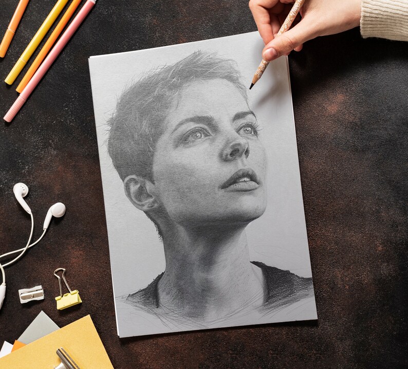 Realistic Portrait from Photo, Custom Pencil Portrait, 100% Handmade Portrait, Graphite Drawing on Paper, Personalized Portrait Drawing image 9