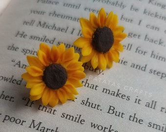 Earrings - Sunflower Stud Earrings Floral Earrings Polymer Clay