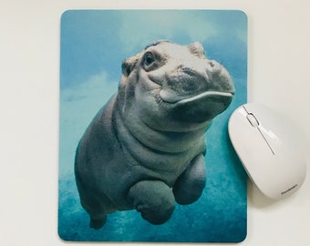 Mouse Mat Pad Desktop Laptop Office Baby Hippo handmade gift