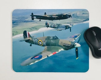 Mouse Pad Mat Desktop Laptop Office Spitfire Hurricane Lancaster Bomber handmade gift