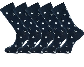 Mysocks 5 Pairs Ankle Crew Socks Navy Anchor Design Size 7-11