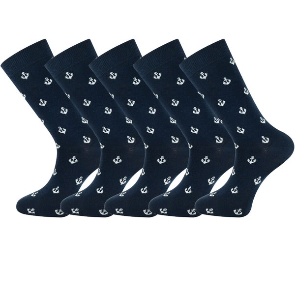 Mysocks 5 Pairs Ankle Crew Socks Navy Anchor Design Size 7-11