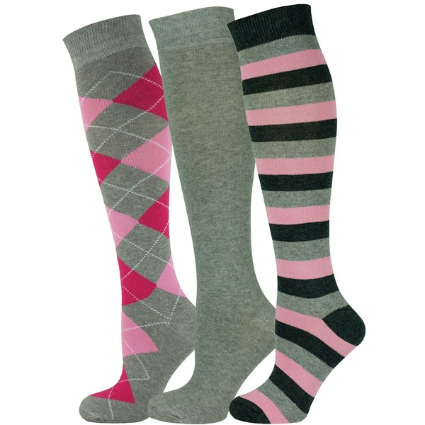 Mysocks Unisex Pink Grey Combination 3 Pairs Multi Knee High Socks