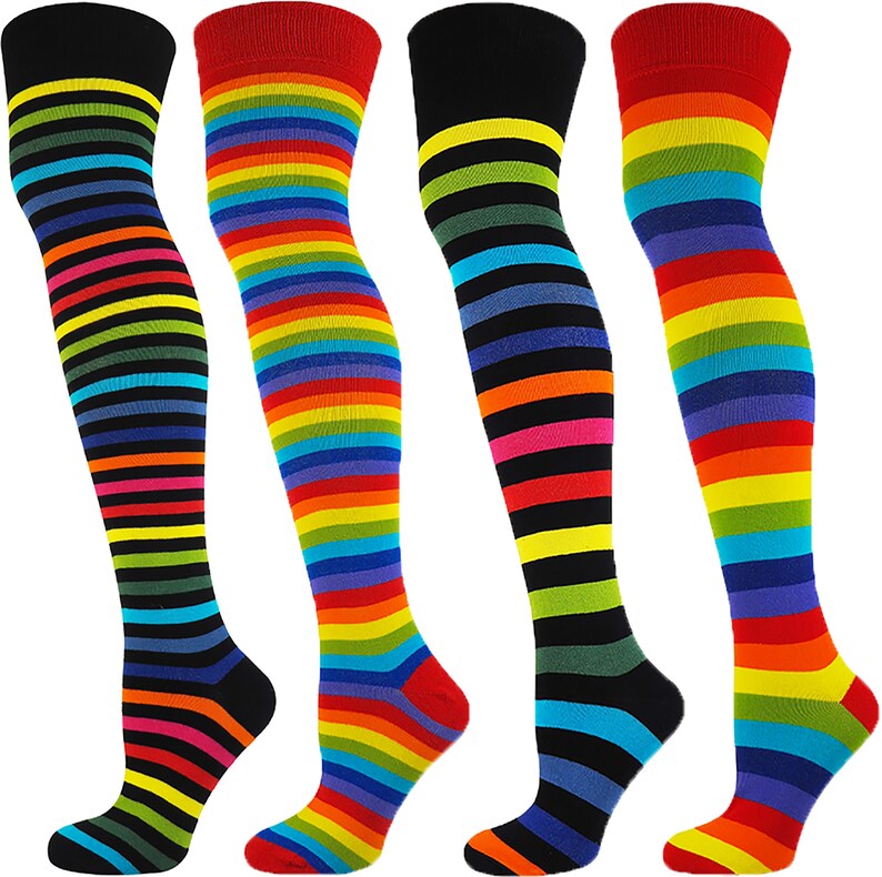 Mysocks Over the Knee Stripe Rainbow Socks SIZE 59 Etsy