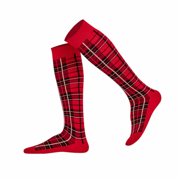 Mysocks Tartan Design Checked Knee High Socks Combed Cotton