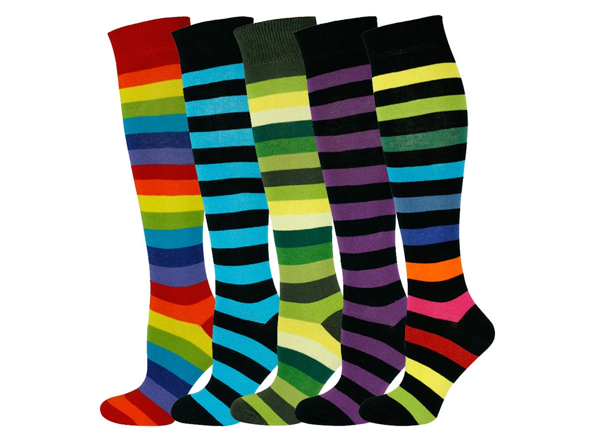 Mysocks 5 Pairs Knee High Socks Stripe Etsy