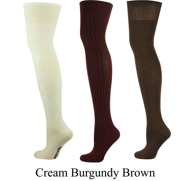 Mysocks Over The Knee 3 Pairs Plain Ribbed Combination Extra Fine Combed Cotton Socks