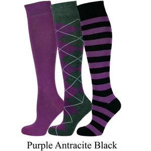 Mysocks Unisex Knee High Argyle,plain, Stripe Design Combination 3 Pair ...