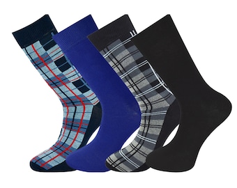 Mysocks 4 Pairs Tartan Checked Plain Socks Combinations Combed Cotton Size 7-11